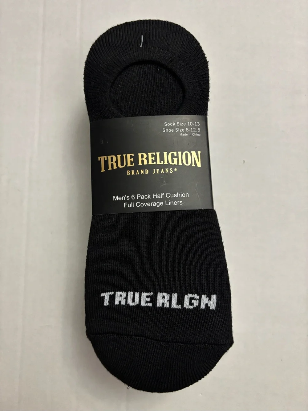 New! 6 pack men’s True Religion full coverage liner socks 10-13